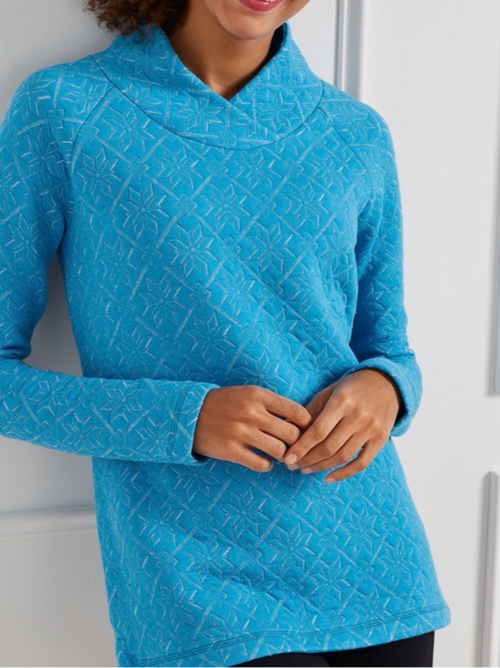T by Talbots Blue Snowflake Quilted Wrap Neck Pullover Sparkles 3X Cozy Chic